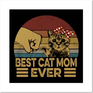 Vintage Best Cat Mom Ever Fist Bump - Funny Cat Lover Posters and Art